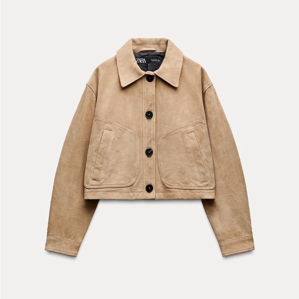 Brand new 100% leather camel crop jacket